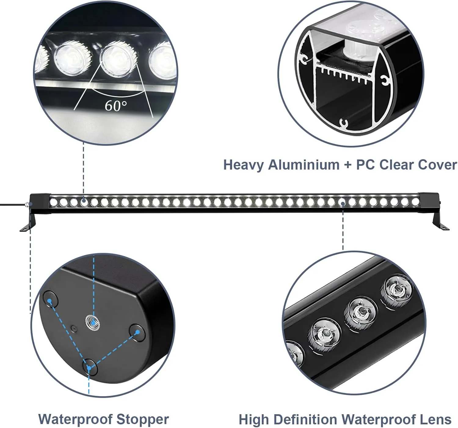 72W LED Wall Washer Light Bar, 4FT 5000K Daylight Cool White Wall Washer Lights, 3850lm IP67 Waterproof Outdoor Led Light Bar for Building Landscape Garden Commercial, Plug in, 2 Pack