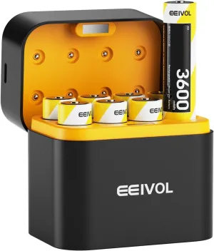 8 Pack Rechargeable AA Batteries & Fast Charger, 1.5V 3600mWh, Integrated Charging Box, 350mA, Long-Lasting Li-ion, Leak-Proof, IP67 Waterproof Design