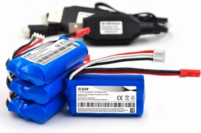 (4-Pack) 7.4V 700mAh Li-ion Battery Replacement for HBX 18859E 18858 18856 Syma F1 RC Car Drone with JST Plug and USB Charging Cable