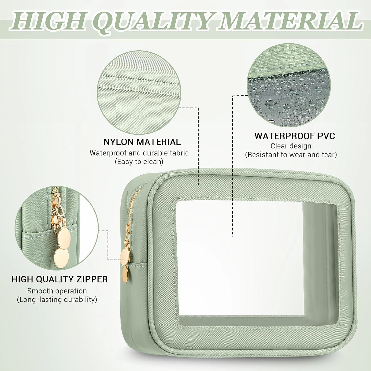 Abbylike 3 Pcs Clear Makeup Bags Travel Cosmetic Organizer Case Nylon Toiletry Bag with Zipper PVC Transparent Makeup Pouch Portable Storage Car Essentials for Women Gifts(Green)