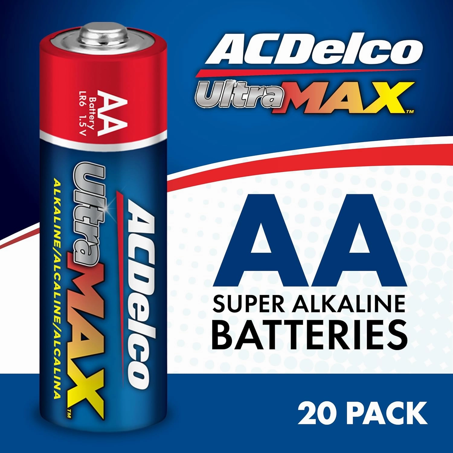 ACDelco UltraMAX 20-Count AA Batteries, Alkaline Battery with Advanced Technology, 10-Year Shelf Life, Recloseable Packaging