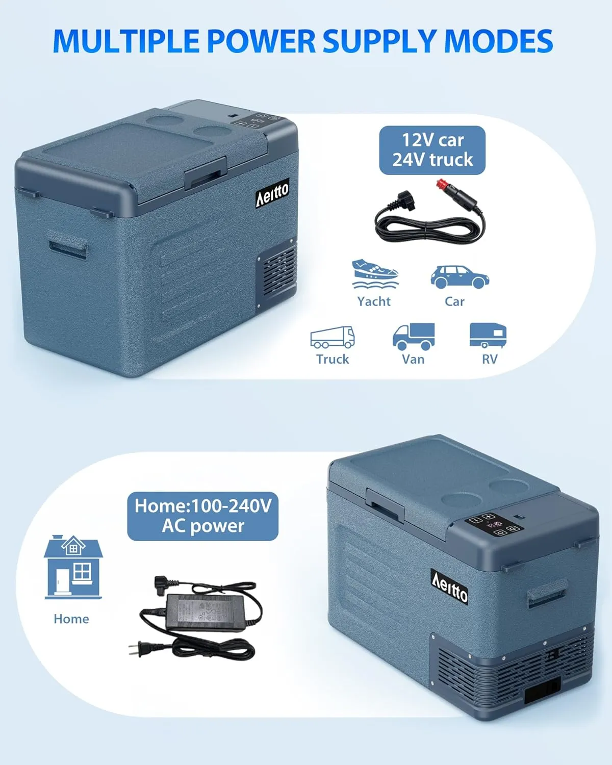 Aeitto 12 Volt Car Refrigerator 30Quart Car Fridge Freezer Electric Cooler Portable Cooler 12V Fridge RV Refrigerator -4℉-68℉ Temp Control 12/24V DC & 100-240V AC for Travel, Camping, RV, Road
