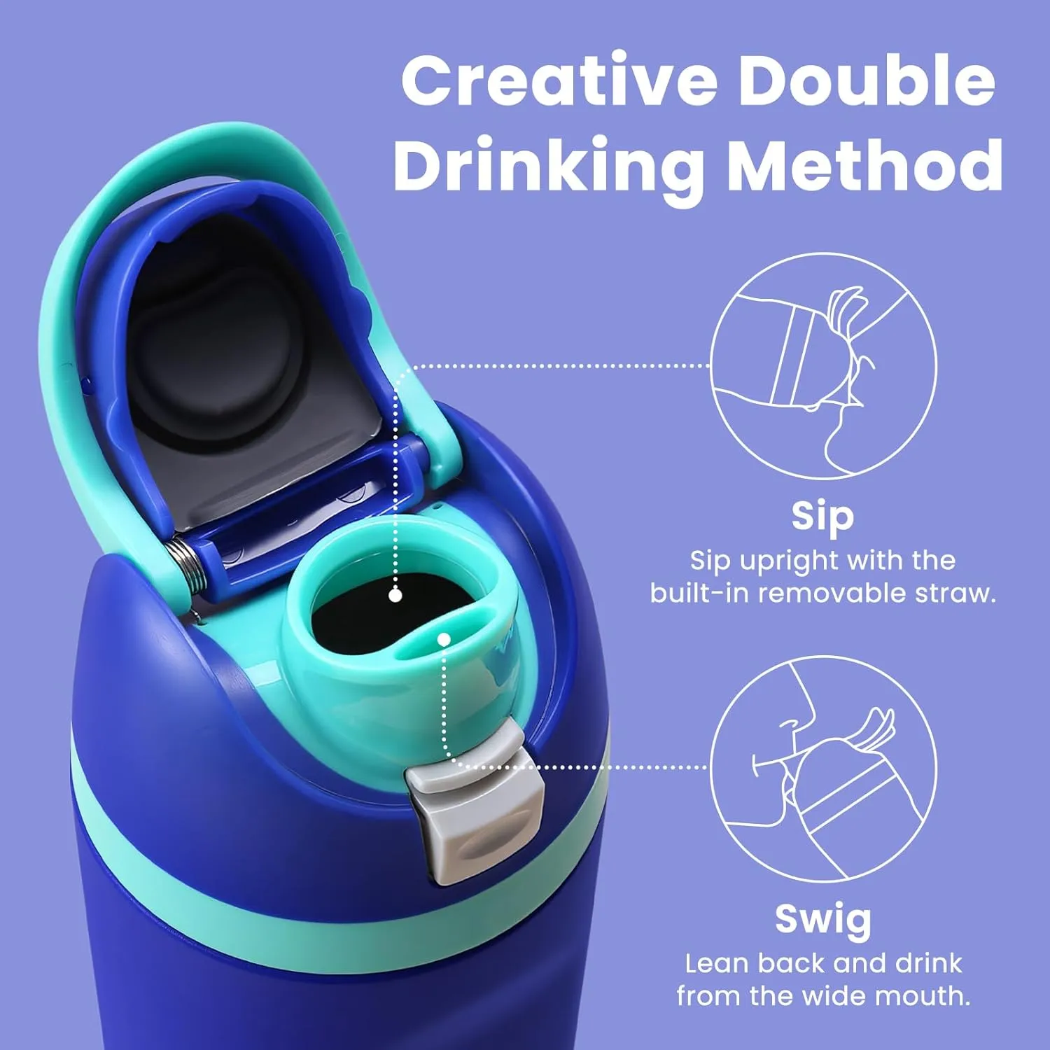 AFXGUSD 20oz Sleek Insulated Water Bottle with Reusable Straw, Fits in Car Cup Holder, Lightweight & Leakproof Stainless Steel Water Bottles for Home/Office/Travel/Sports/School, Blue