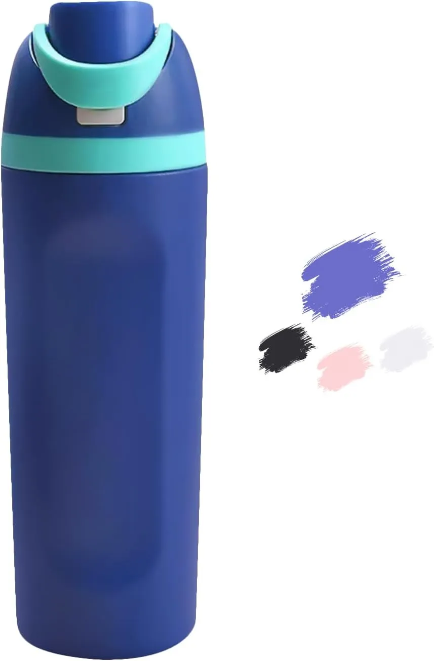 AFXGUSD 20oz Sleek Insulated Water Bottle with Reusable Straw, Fits in Car Cup Holder, Lightweight & Leakproof Stainless Steel Water Bottles for Home/Office/Travel/Sports/School, Blue