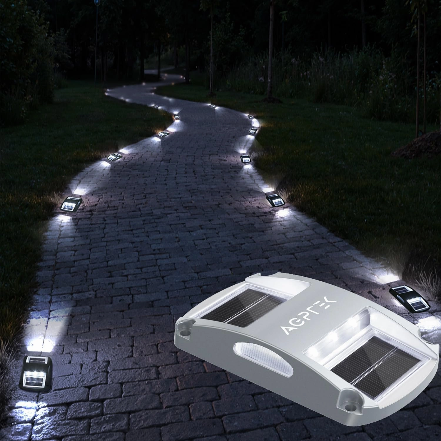 AGPTEK Solar Driveway Lights 20 Pack, Outdoor Deck Dock Marine LED Solar Powered Waterproof Driveway Marker Lights for Warning Step, Sidewalk, Pathway, Garden, Yard (White Light)