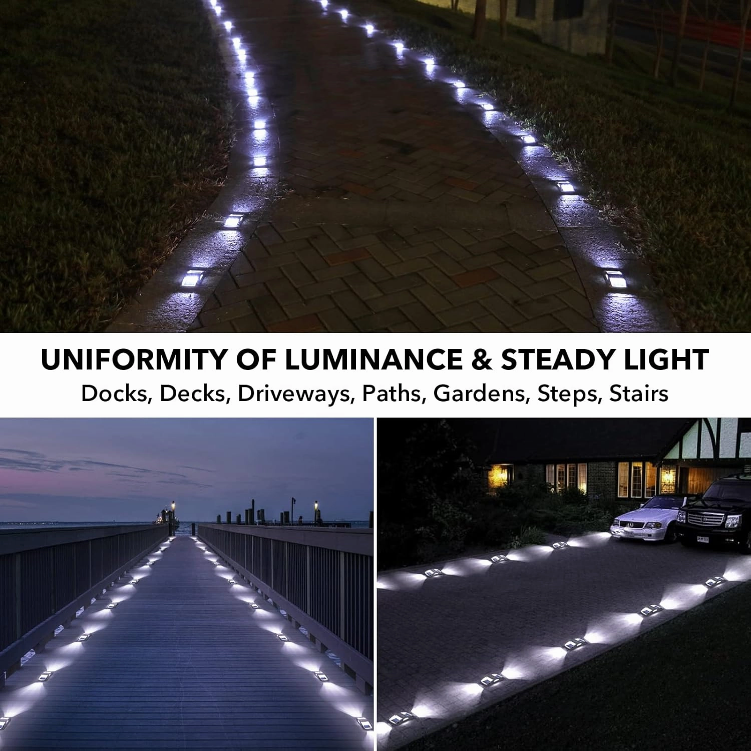 AGPTEK Solar Driveway Lights 20 Pack, Outdoor Deck Dock Marine LED Solar Powered Waterproof Driveway Marker Lights for Warning Step, Sidewalk, Pathway, Garden, Yard (White Light)