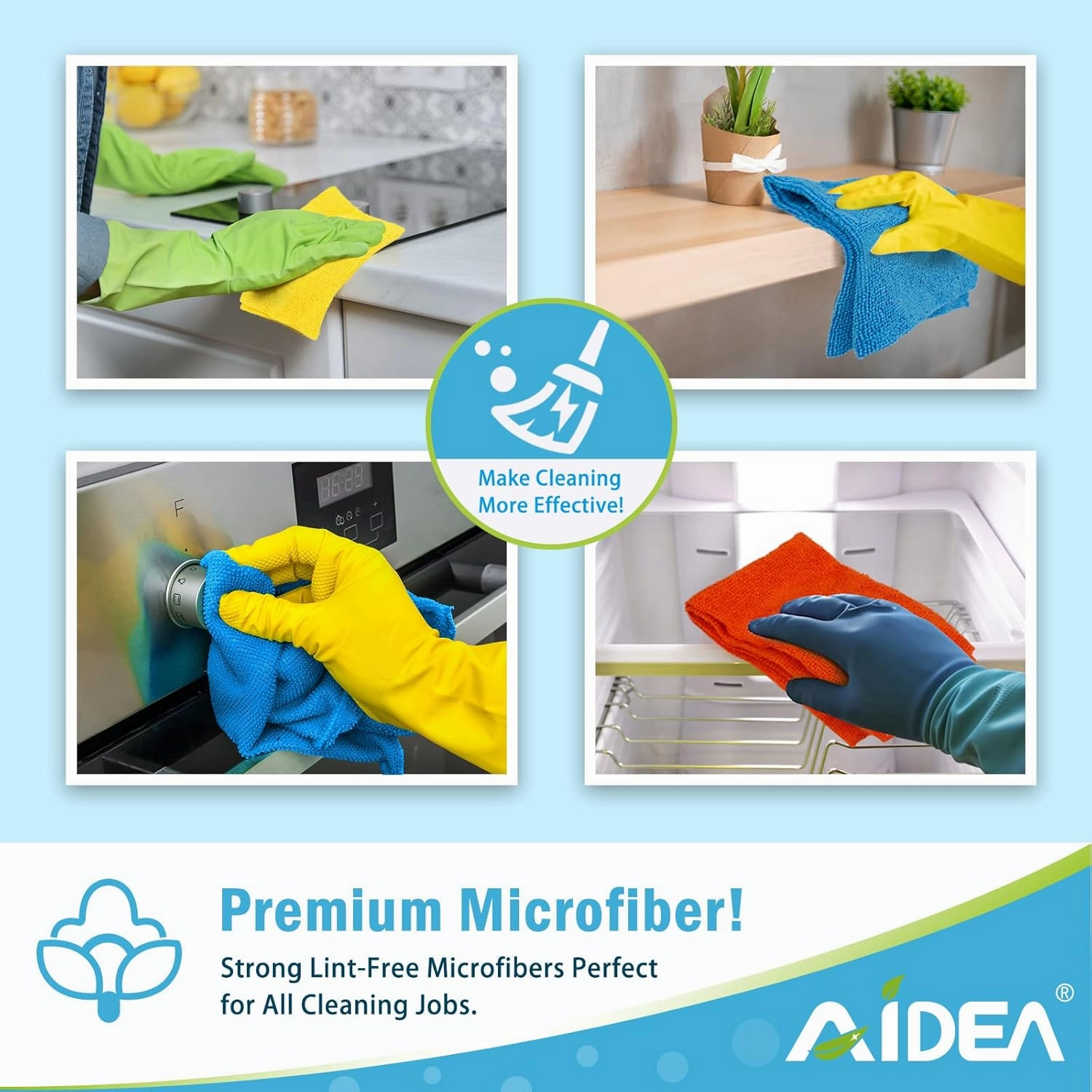 AIDEA Microfiber Cleaning Cloths, 100PK, Soft Absorbent Rags for Cleaning, Lint Free Towels, Kitchen Towels, Microfiber Dusting Cloth for Home, Car, Window, Cleaning Supplies, 12"×12"