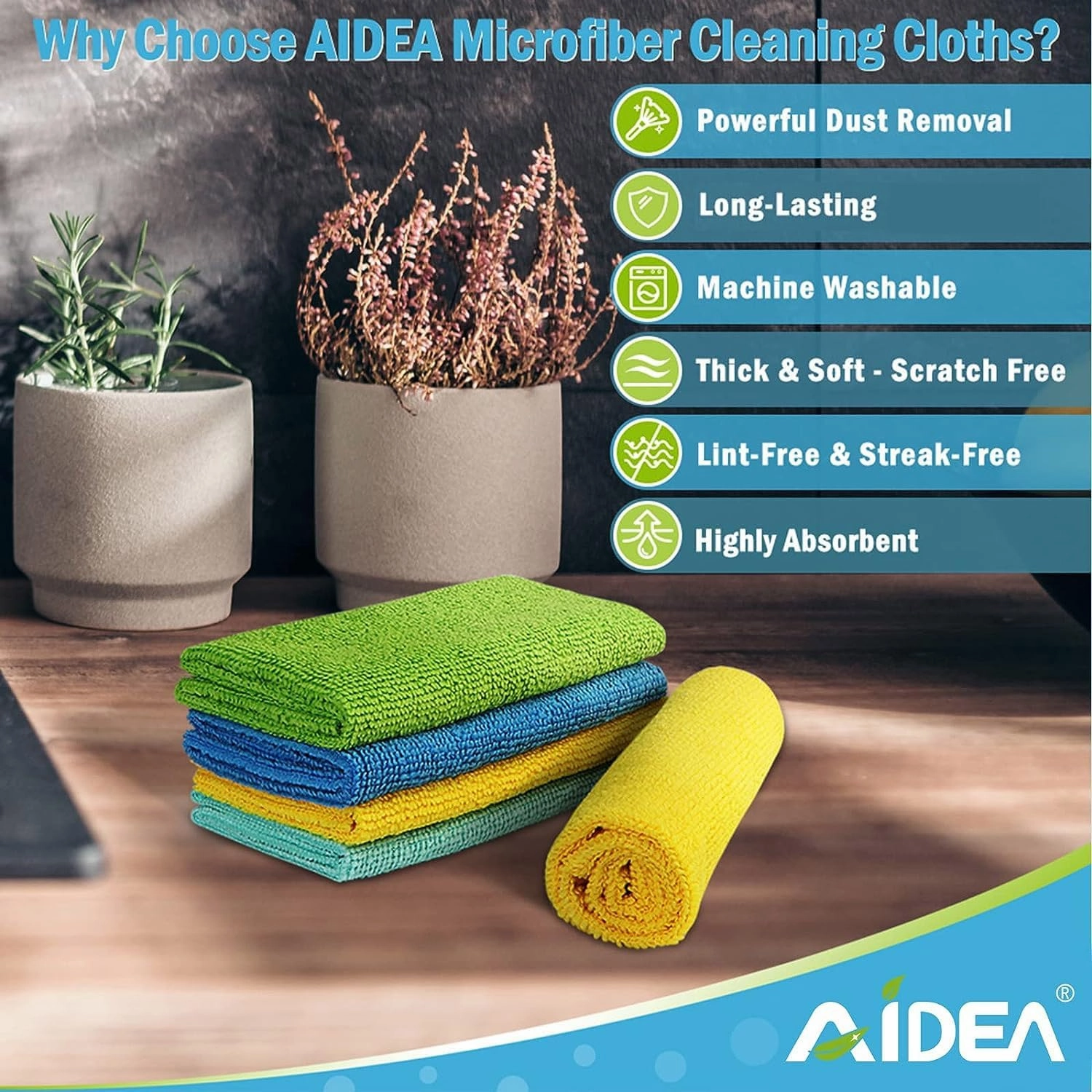 AIDEA Microfiber Cleaning Cloths, 100PK, Soft Absorbent Rags for Cleaning, Lint Free Towels, Kitchen Towels, Microfiber Dusting Cloth for Home, Car, Window, Cleaning Supplies, 12"×12"