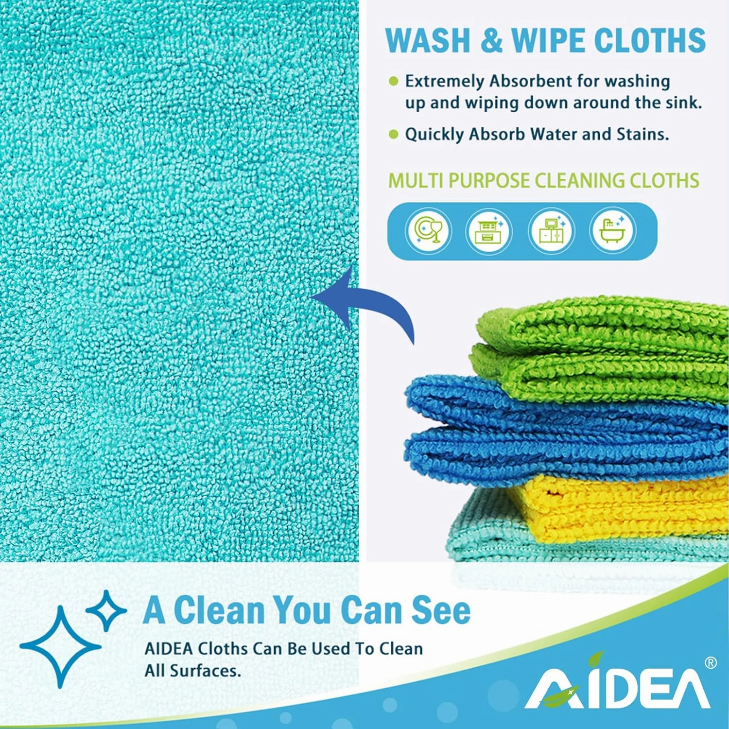 AIDEA Microfiber Cleaning Cloths, 100PK, Soft Absorbent Rags for Cleaning, Lint Free Towels, Kitchen Towels, Microfiber Dusting Cloth for Home, Car, Window, Cleaning Supplies, 12"×12"