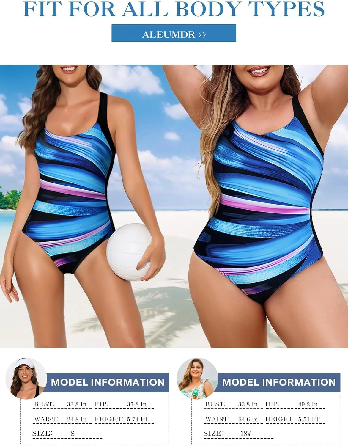 Aleumdr Womens One Piece Swimsuit Athletic Swimwear Bathing Suits Color Block Print Sport Swimsuits