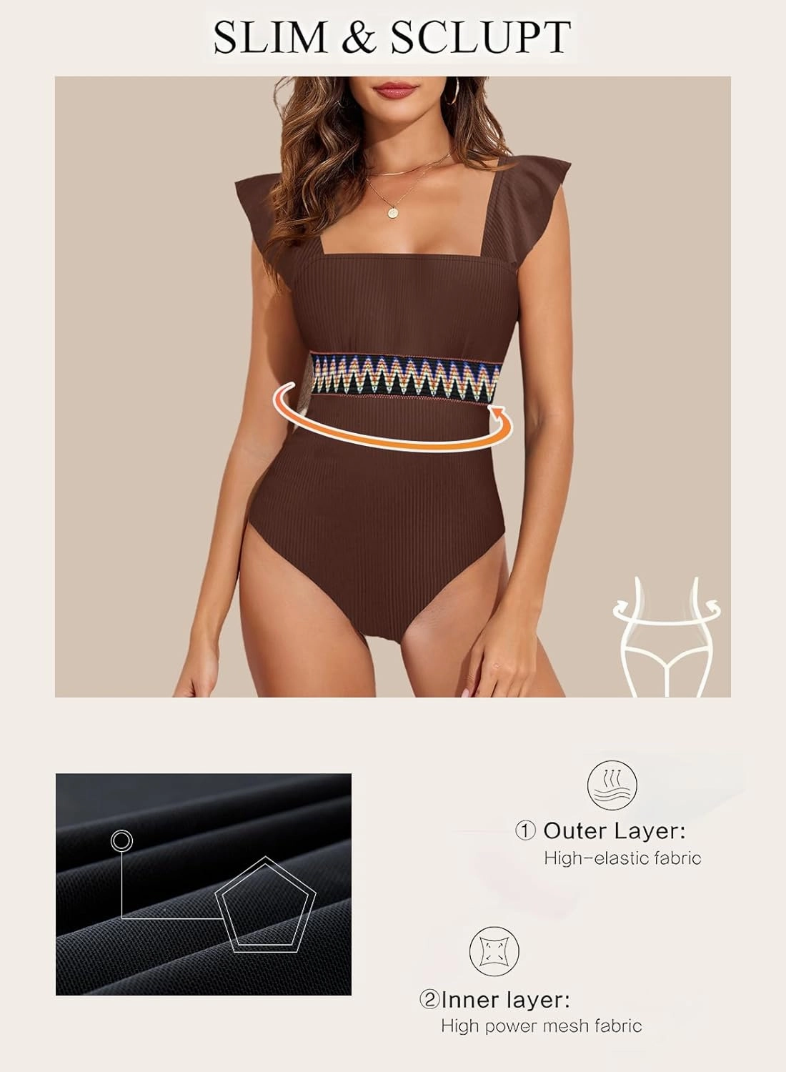 Aleumdr Women's One Piece Swimsuit Ruffle Tummy Control Bathing Suits Color Block Ribbed Swimwear