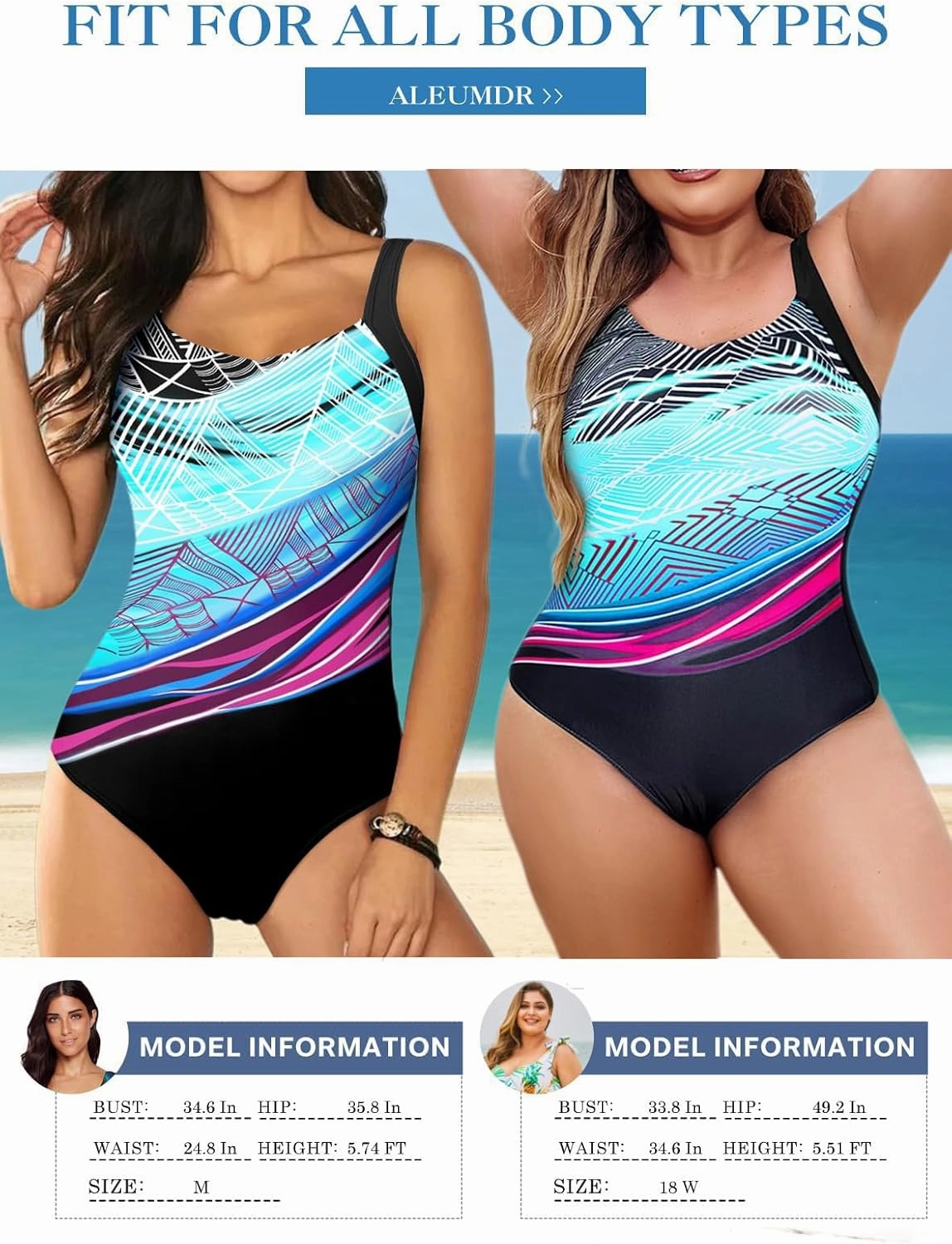 Aleumdr Womens One Piece Swimsuit Athletic Swimwear Bathing Suits Color Block Print Sport Swimsuits
