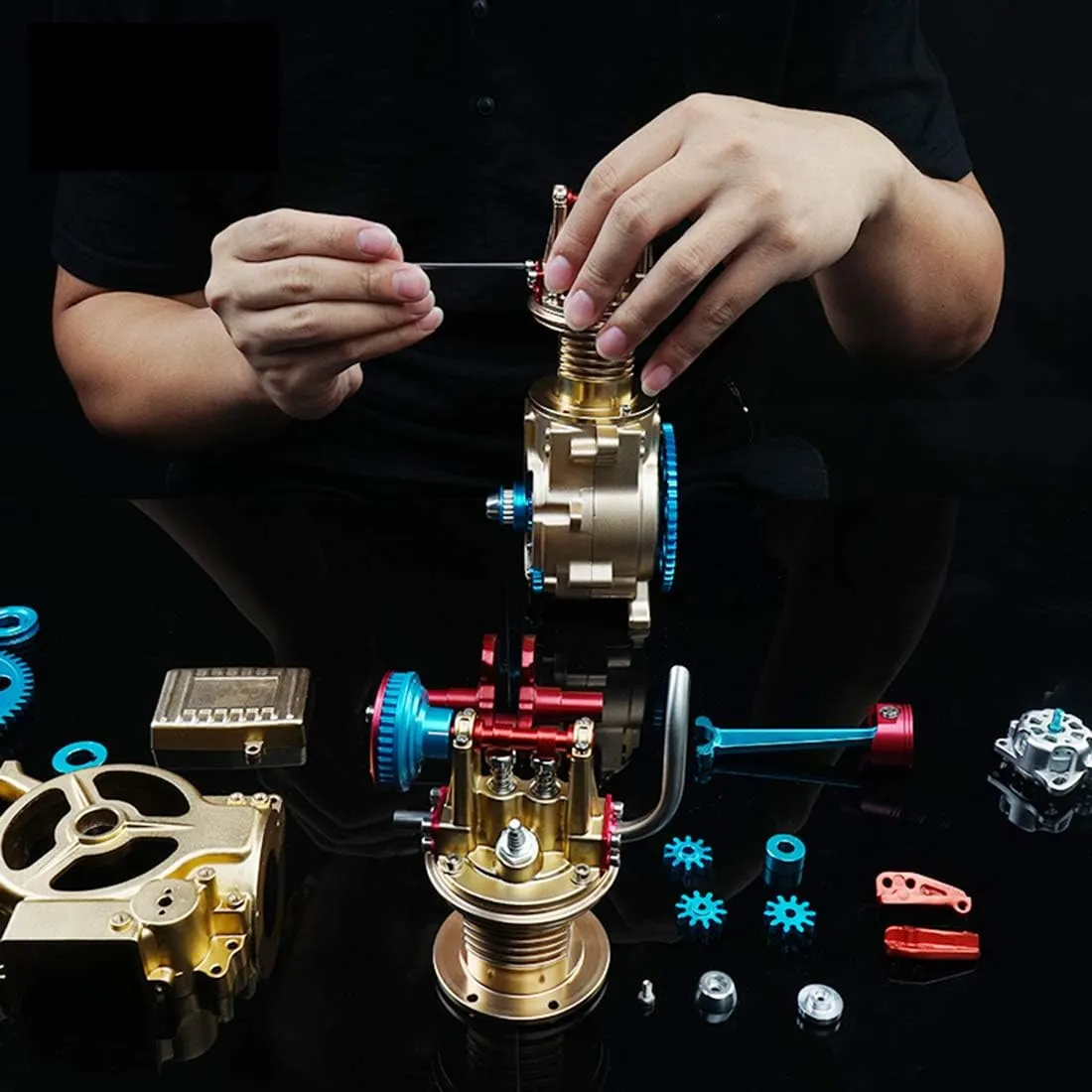 All-Metal Engine Model Kits That Works, Craftsmen Mini Single-Cylinder Car Engine, High Challenge Assembled Model Toy for Adult