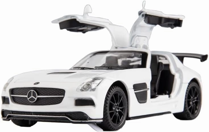 Alloy Collectible White SLS AMG Toy Car Model Pull Back Die-Cast Vehicle with Lights and Sound