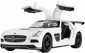 Alloy Collectible White SLS AMG Toy Car Model Pull Back Die-Cast Vehicle with Lights and Sound