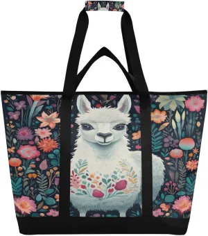 Alpaca Reusable Insulated Lunchbox Cooler Bag, Leakproof Kitchen Grocery Bag Collapsible Portable Cooler Tote Bag for Picnic, Camping, Office, Travel