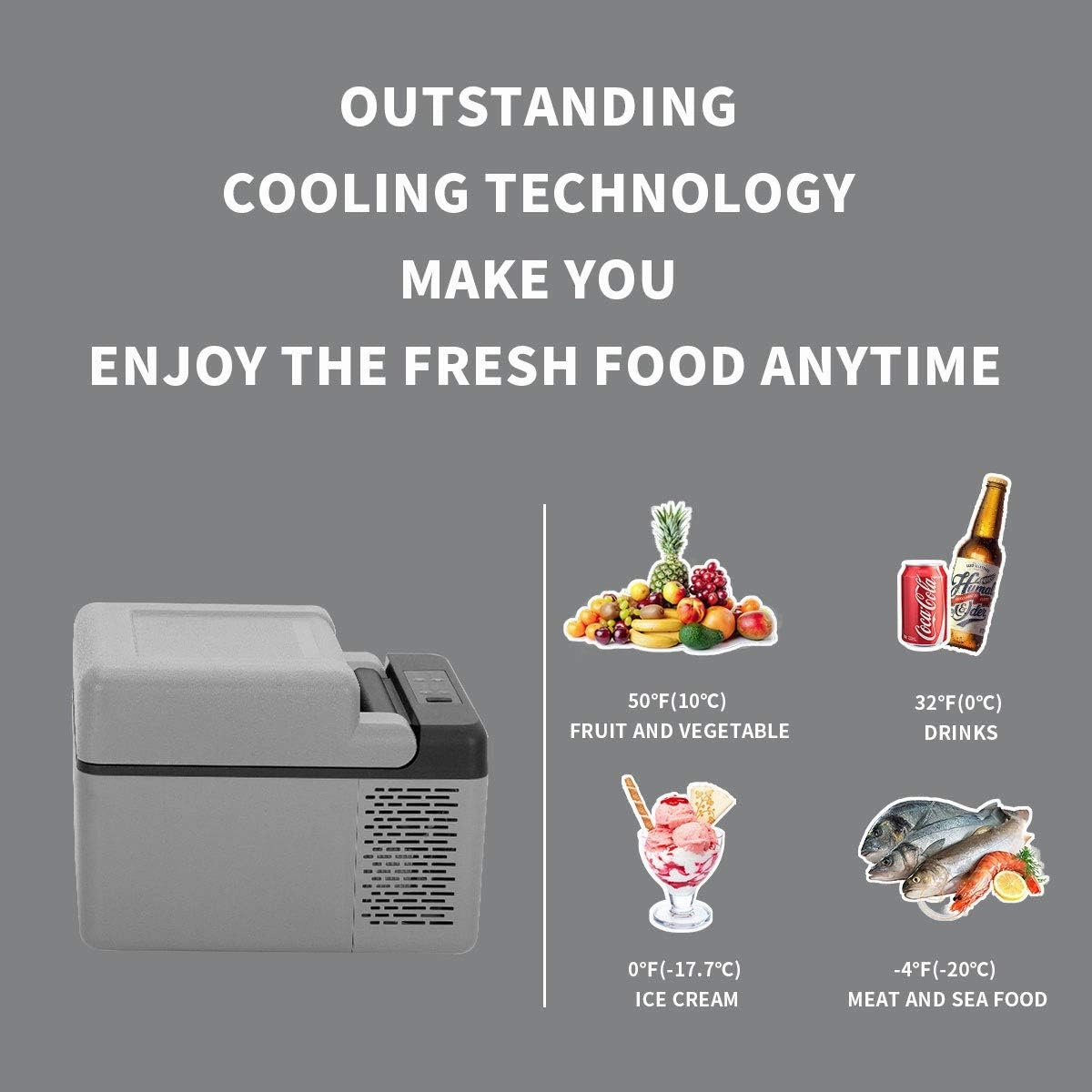 Alpicool C12 Portable Freezer, 12 Volt Car Refrigerator, 13 Quart (12 Liter) Fast Cooling, 12/24V DC and 100-240V AC for Outdoor, Camping, RV, Truck, Boat