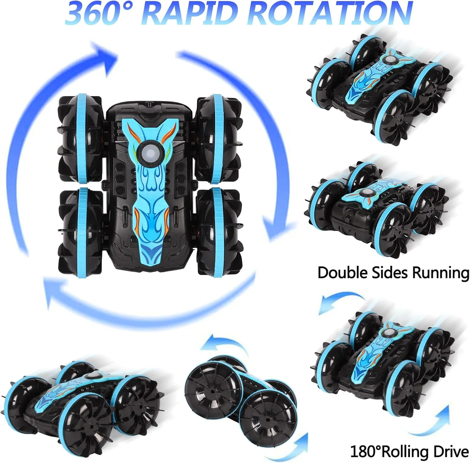 Amphibious Remote Control Car for Kids, 4WD 2.4GHz RC Stunt Vehicle with 360° Spins, Waterproof All-Terrain Truck with LED Lights, Birthday for Boys Girls, Beach Pool Fun Toy