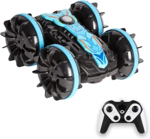 Amphibious Remote Control Car for Kids, 4WD 2.4GHz RC Stunt Vehicle with 360° Spins, Waterproof All-Terrain Truck with LED Lights, Birthday for Boys Girls, Beach Pool Fun Toy