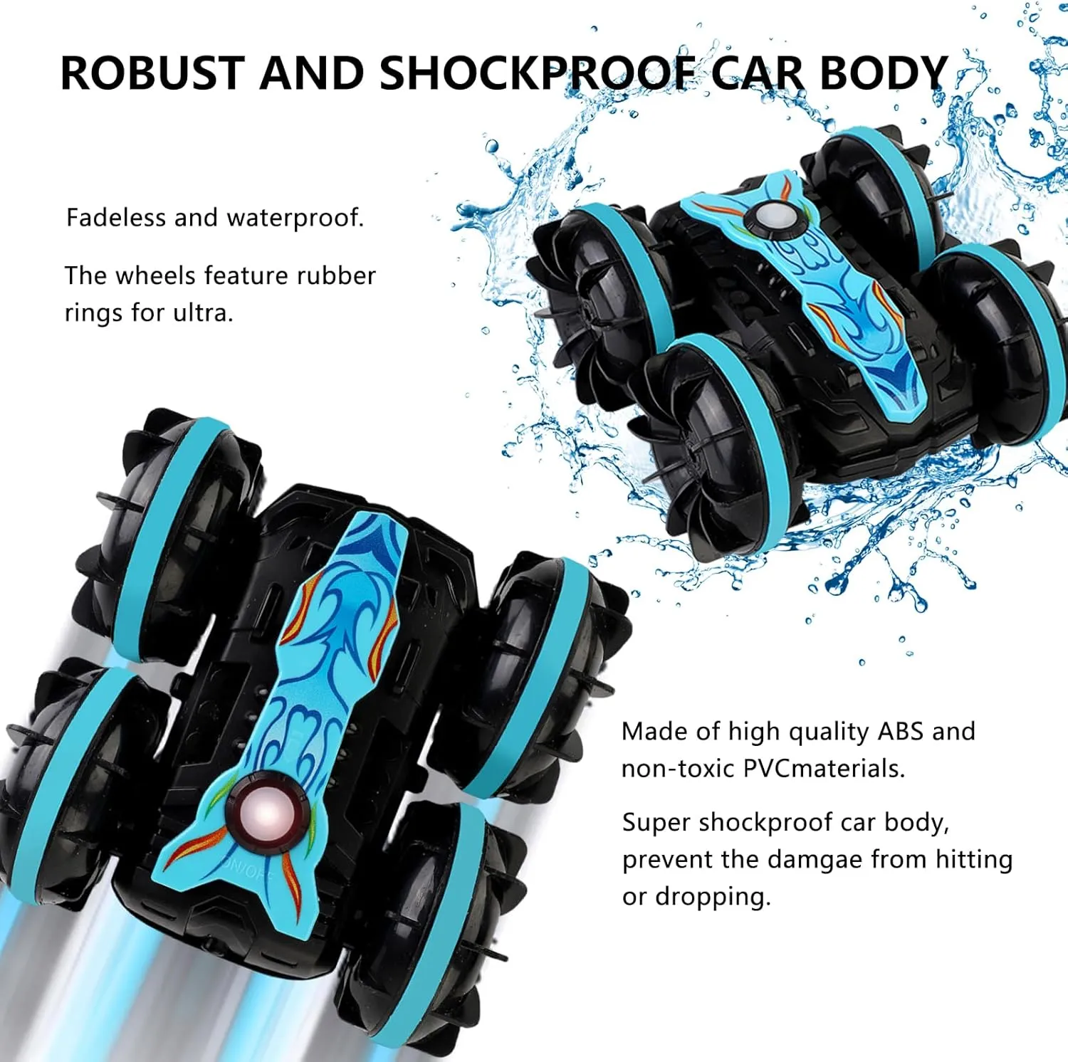 Amphibious Remote Control Car for Kids, 4WD 2.4GHz RC Stunt Vehicle with 360° Spins, Waterproof All-Terrain Truck with LED Lights, Birthday for Boys Girls, Beach Pool Fun Toy