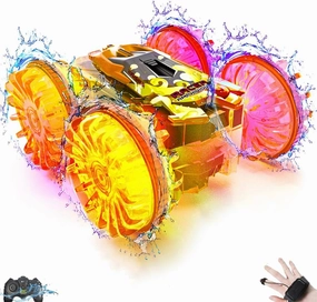 Amphibious Remote Control Car,RC Cars Toys for Kids Ages 6-12,Double-Sided Driving 360° Flips Rotating Car Toy RC Gesture Stunt Boat with LED Lights,Water Beach Pool Toys for Boys Girls (Orange)