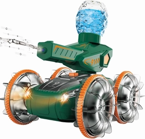 Amphibious Remote Control Car Toy for Kids 4 5 6 7 8: RC Cars for Boys Age 8-12 with Water Gun RC Gesture Stunt Cars Remote Control Boat for Kid Ages 4-8, Great for Beach and Pool Play, Green