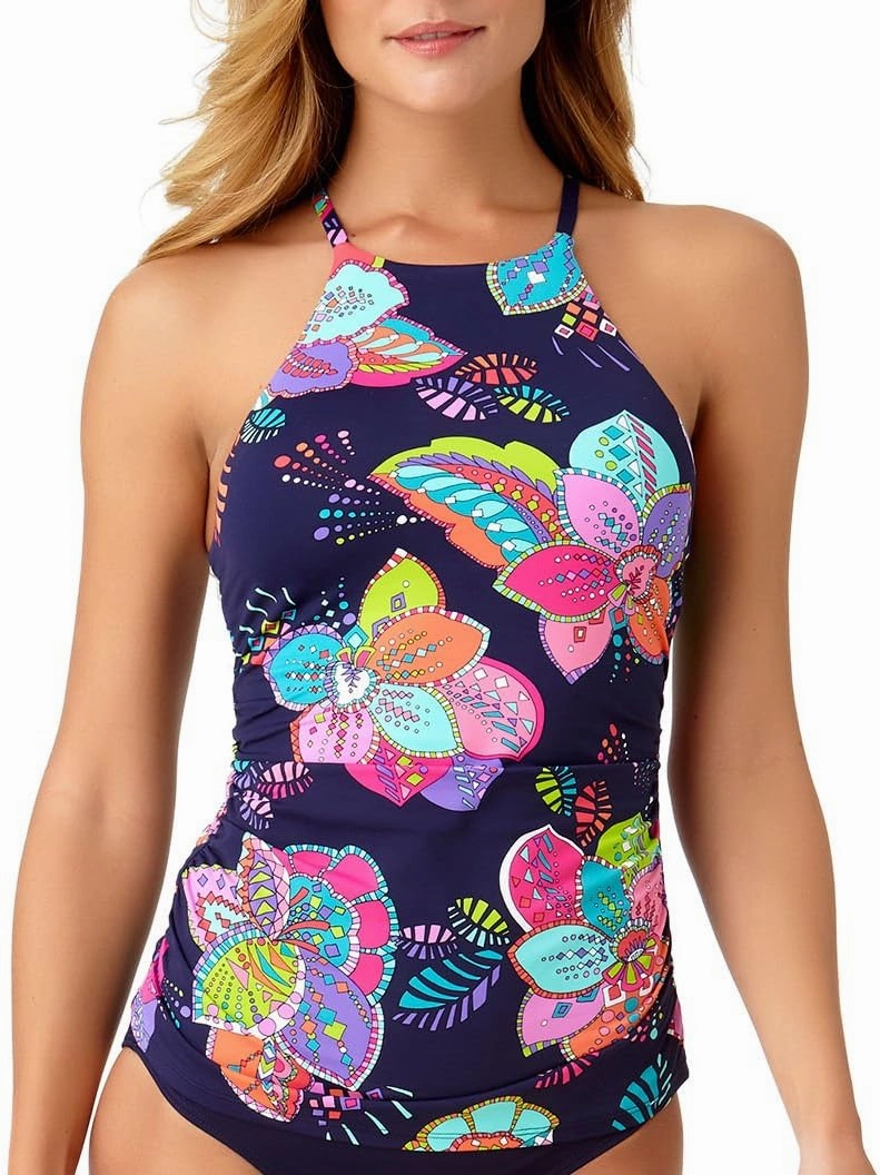 Anne Cole Paisley Pom High Neck Tankini Top