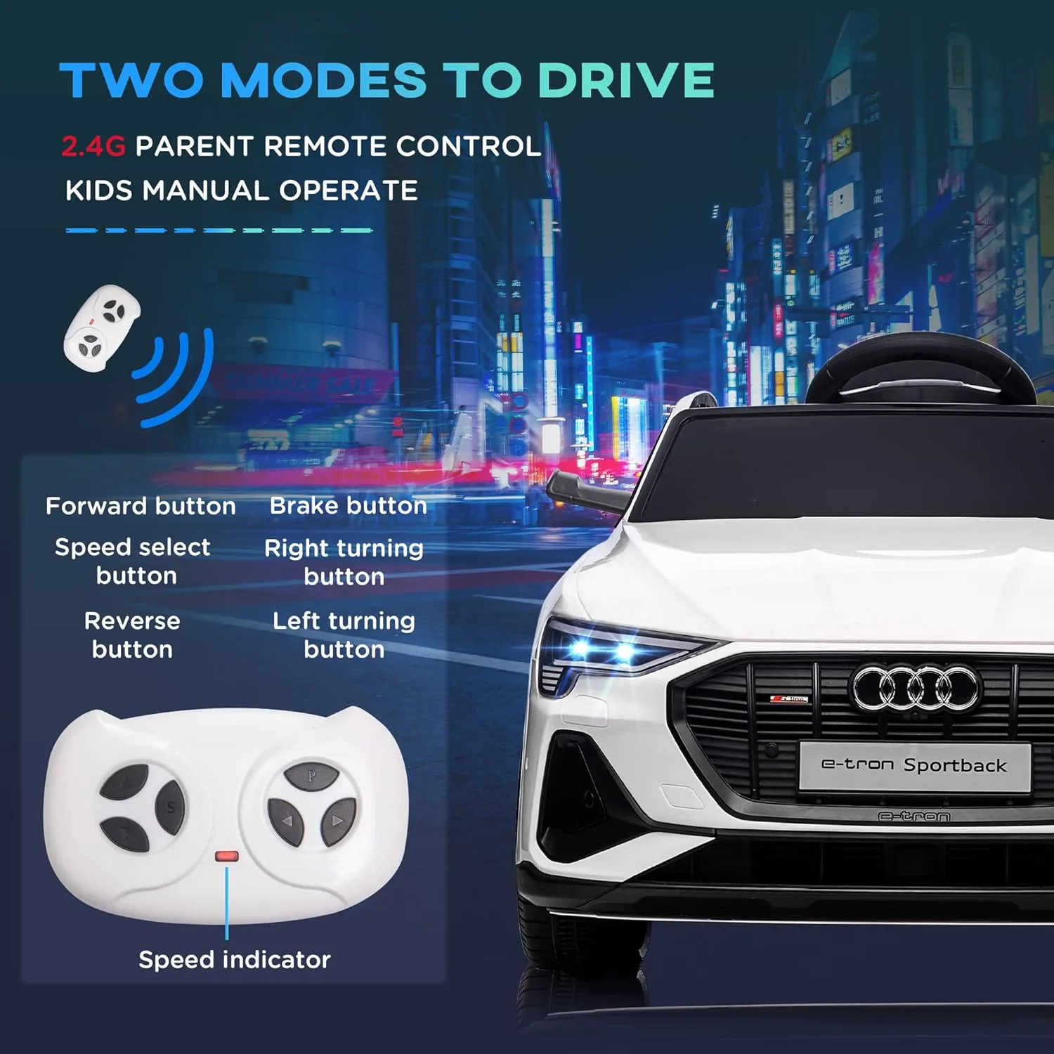 Aosom 12V Kids Electric Ride On Car, Audi E-tron, Battery Powered Toy with Parent Remote Control, Suspension System, Auxiliary Wheels, LED Lights, Music and Horn, MP3 Player, White