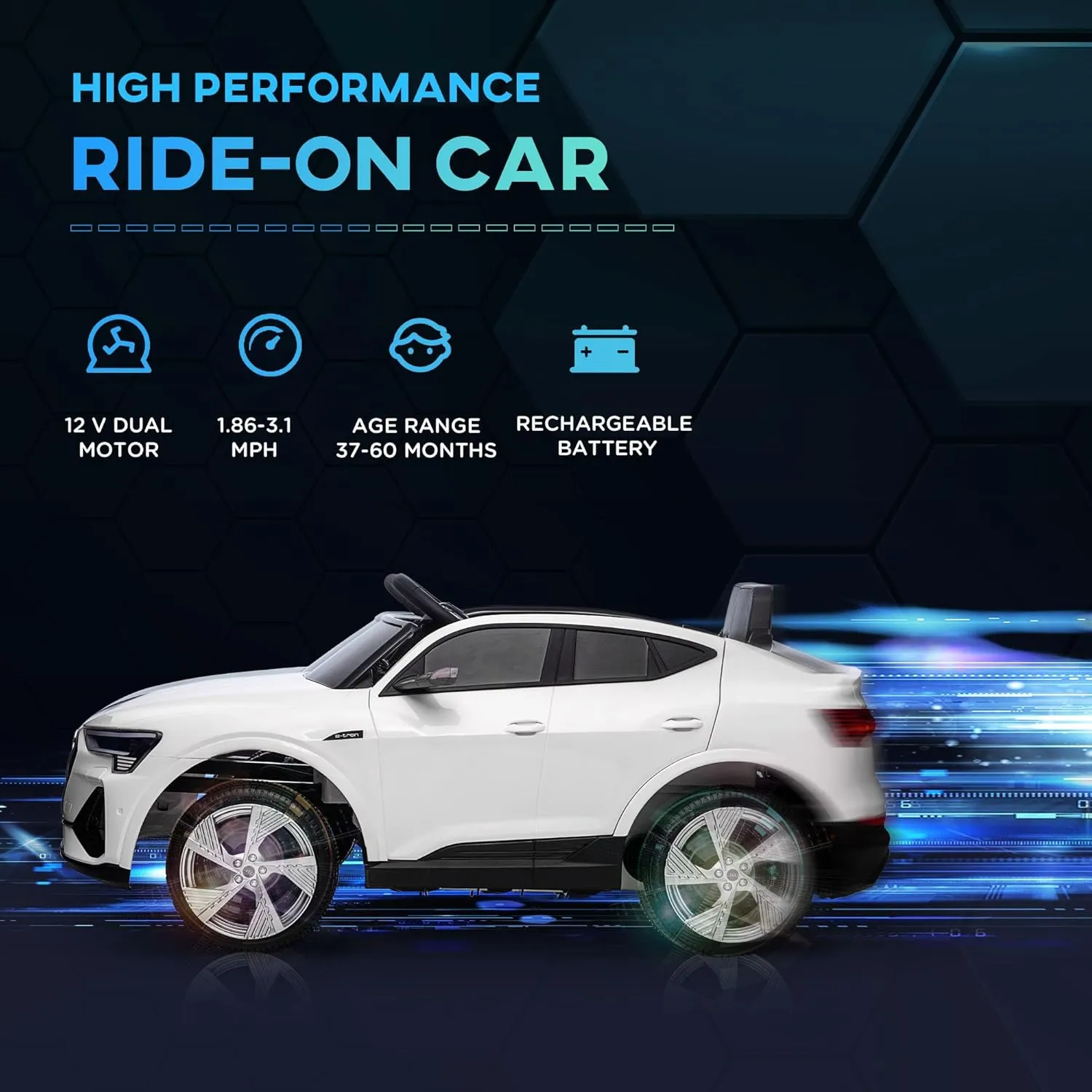 Aosom 12V Kids Electric Ride On Car, Audi E-tron, Battery Powered Toy with Parent Remote Control, Suspension System, Auxiliary Wheels, LED Lights, Music and Horn, MP3 Player, White