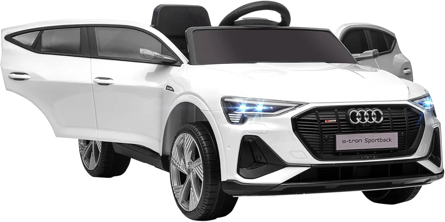 Aosom 12V Kids Electric Ride On Car, Audi E-tron, Battery Powered Toy with Parent Remote Control, Suspension System, Auxiliary Wheels, LED Lights, Music and Horn, MP3 Player, White