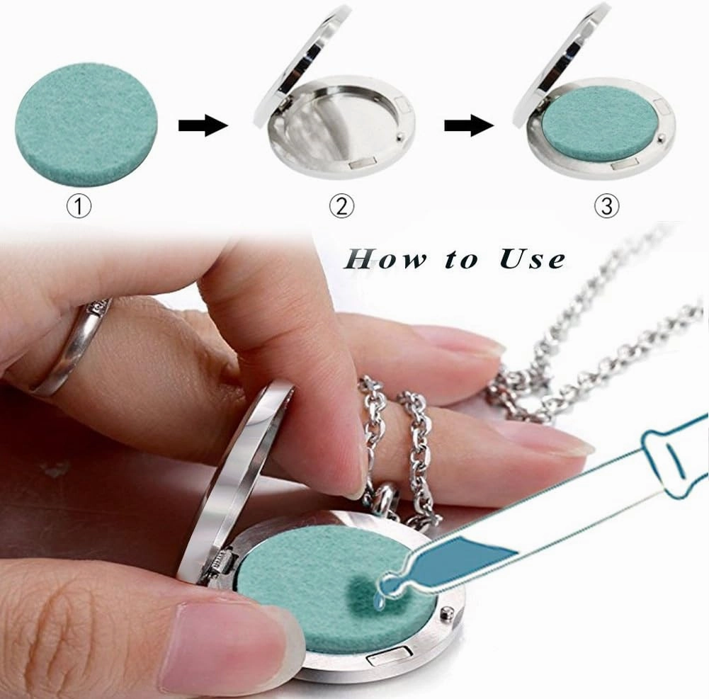 Aromatherapy Essential Oil Diffuser Necklace 316L Stainless Steel Locket Pendant with 24 Inch Chain