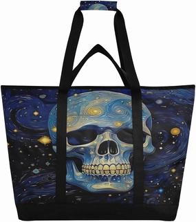 Art Starry Sky Skull Reusable Insulated Lunchbox Cooler Bag, Leakproof Kitchen Grocery Bag Collapsible Portable Cooler Tote Bag for Picnic, Camping, Office, Travel