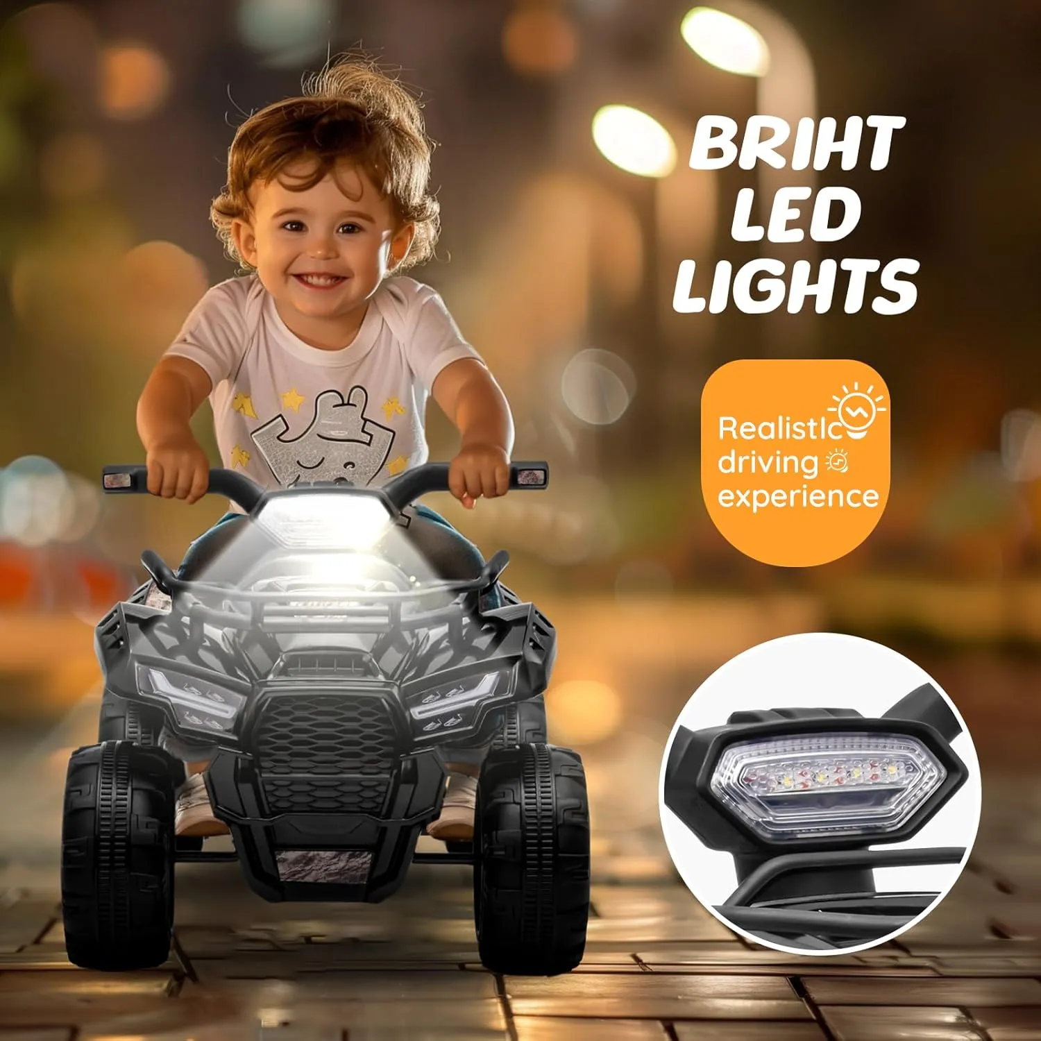 ATV for Kids, 6V Battery Powered Toddler 4 Wheeler w/Music, Light, 1.2mph Max Speed, Kids ATV 4 Wheeler 18-36 Months, Black
