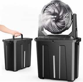 Ausic Outdoor Misting Fan Portable 9L Bucket, 10-inch Mist Fans for Patios/Camping/Beach/Golf etc., 30000mAh USB Rechargeable Battery Powered Floor Water Cooling Fan, 3 Strong Winds, 3 Spray Mister
