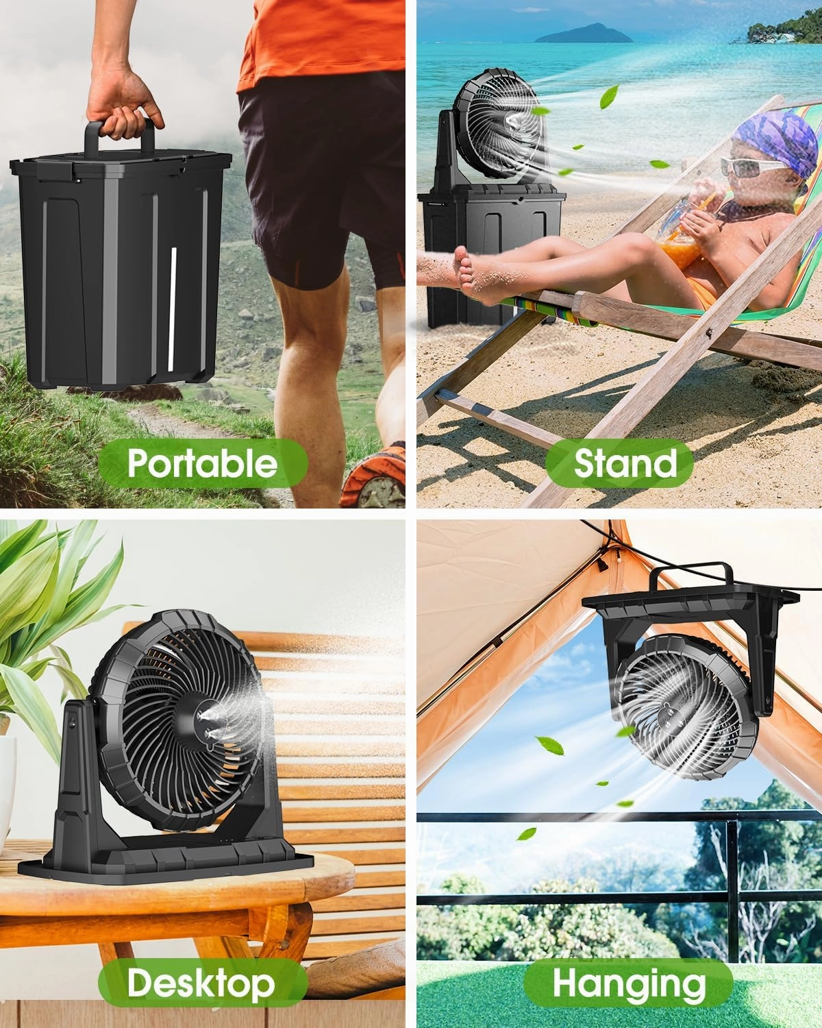 Ausic Outdoor Misting Fan Portable 9L Bucket, 10-inch Mist Fans for Patios/Camping/Beach/Golf etc., 30000mAh USB Rechargeable Battery Powered Floor Water Cooling Fan, 3 Strong Winds, 3 Spray Mister