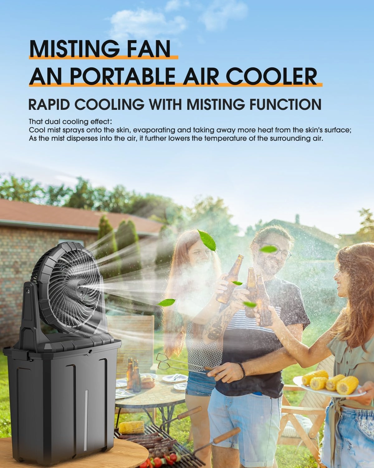 Ausic Outdoor Misting Fan Portable 9L Bucket, 10-inch Mist Fans for Patios/Camping/Beach/Golf etc., 30000mAh USB Rechargeable Battery Powered Floor Water Cooling Fan, 3 Strong Winds, 3 Spray Mister