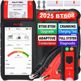Autel MaxiBAS BT608 (E), 6V-12V Cranking Test & Charging Alternator Load 100-3000 CCA Digital Battery Voltage Tester, Full Diagnostic as MK900 MK808S, 5.5" Screen w/Built-in Printer, Up of BT508 BT506