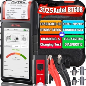 Autel MaxiBAS BT608 (E) Car Battery Tester, 2025 Up of BT508/ BT506, Adaptive Conductance (Worth 1000 ), Cranking Charging Test as BT609, Battery Reset, MK808S/ MX808S Full Systems, Built-in Printer