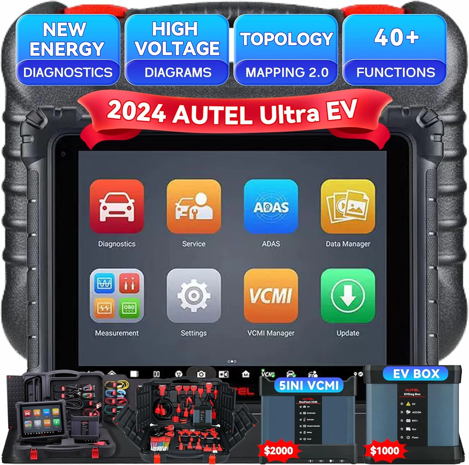 Autel MaxiSys Ultra EV OBD2 Scanner, 2025 Top EV Lntelligent Diagnostic Scan Tool, Upgrade of Autel Ultra / MS919 / MS909, with EVDiag Kit, High-Voltage System & Battery Pack Analysis, ECU Programming