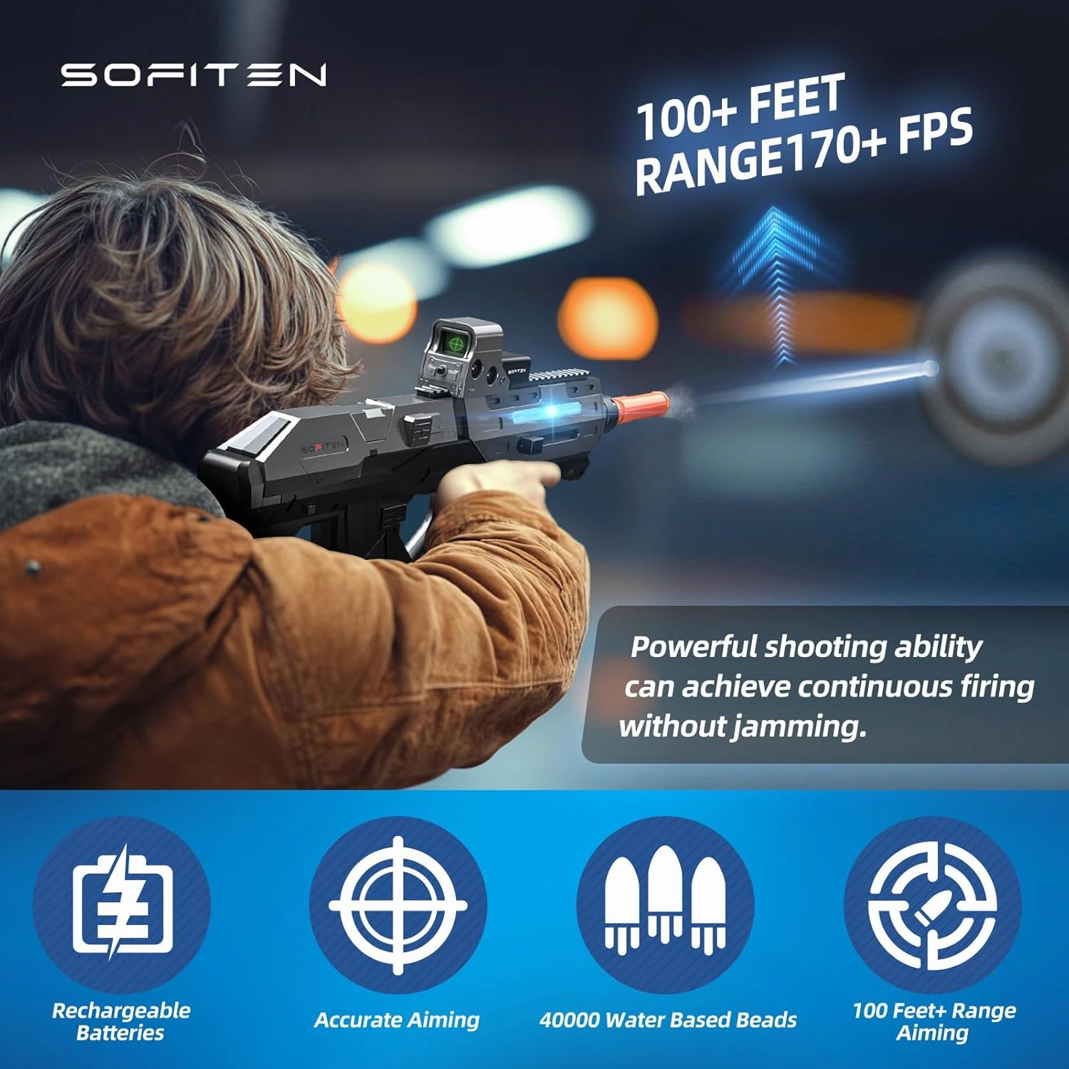 Automic Gel Ball Blaster High Speed of 180 FPS Gel Gun Blaster with Stylish Running Lights & 40,000 Rounds Electric Toy Gun Easter Birthday Gifts for Age 14 
