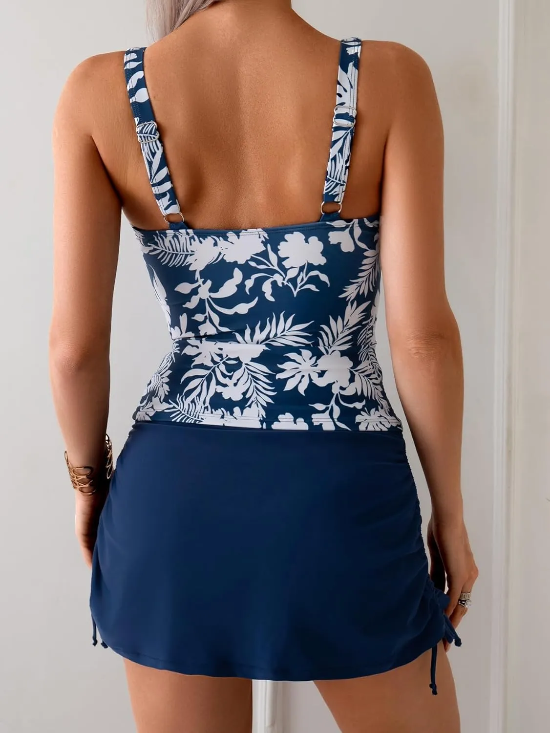 B2prity Tankini Swimsuit for Women Slimming Tummy Control Two Piece Bathing Suit Drawstring Swimwear Tank Top with Skirt
