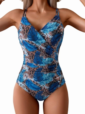 B2prity One Piece Swimsuit for Women Adjustable Double Strap V Neck Bathing Suit Tummy Control Slimming Swimwear