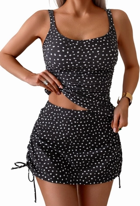 B2prity Tankini Swimsuit for Women Slimming Tummy Control Two Piece Bathing Suit Drawstring Swimwear Tank Top with Skirt