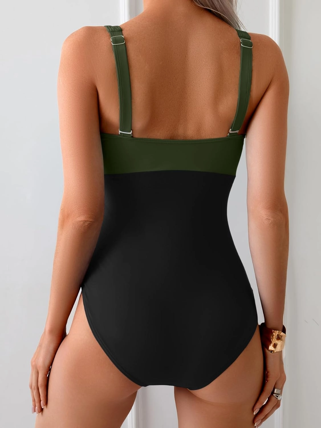 B2prity Womens One Piece Swimsuit Tummy Control Slimming Bathing Suit High Waisted Ruched Swim Suit Color Block Swimwear