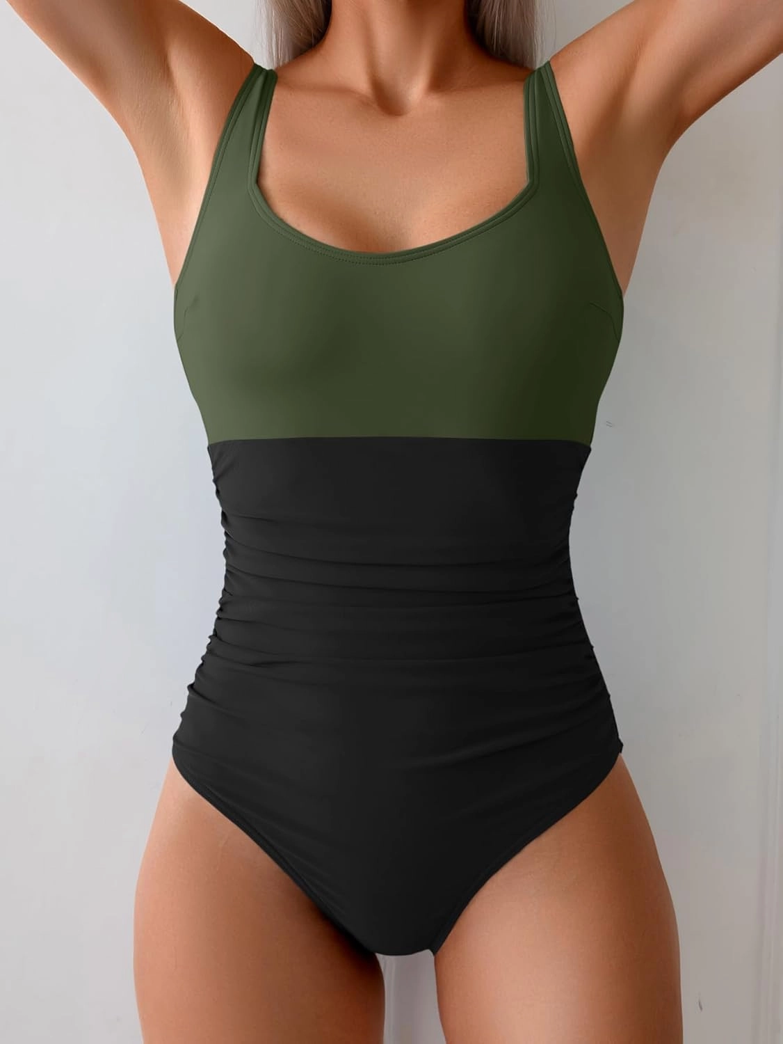 B2prity Womens One Piece Swimsuit Tummy Control Slimming Bathing Suit High Waisted Ruched Swim Suit Color Block Swimwear