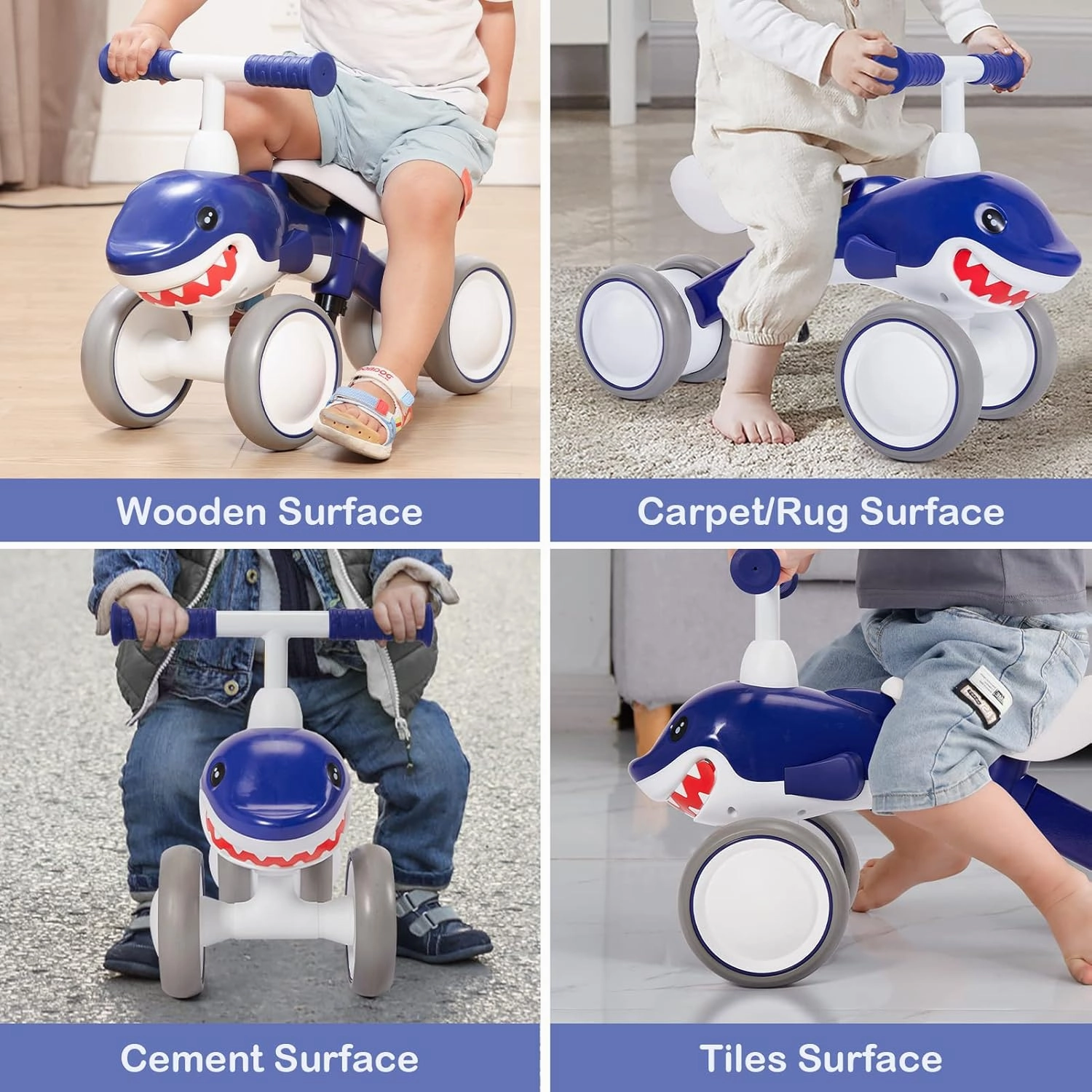 Baby Balance Bikes Seat Adjustable Toddler Riding Toy for 1   Year Old Boys Girls, 12-48 Months Baby's First Bike First Birthday Blue Shark