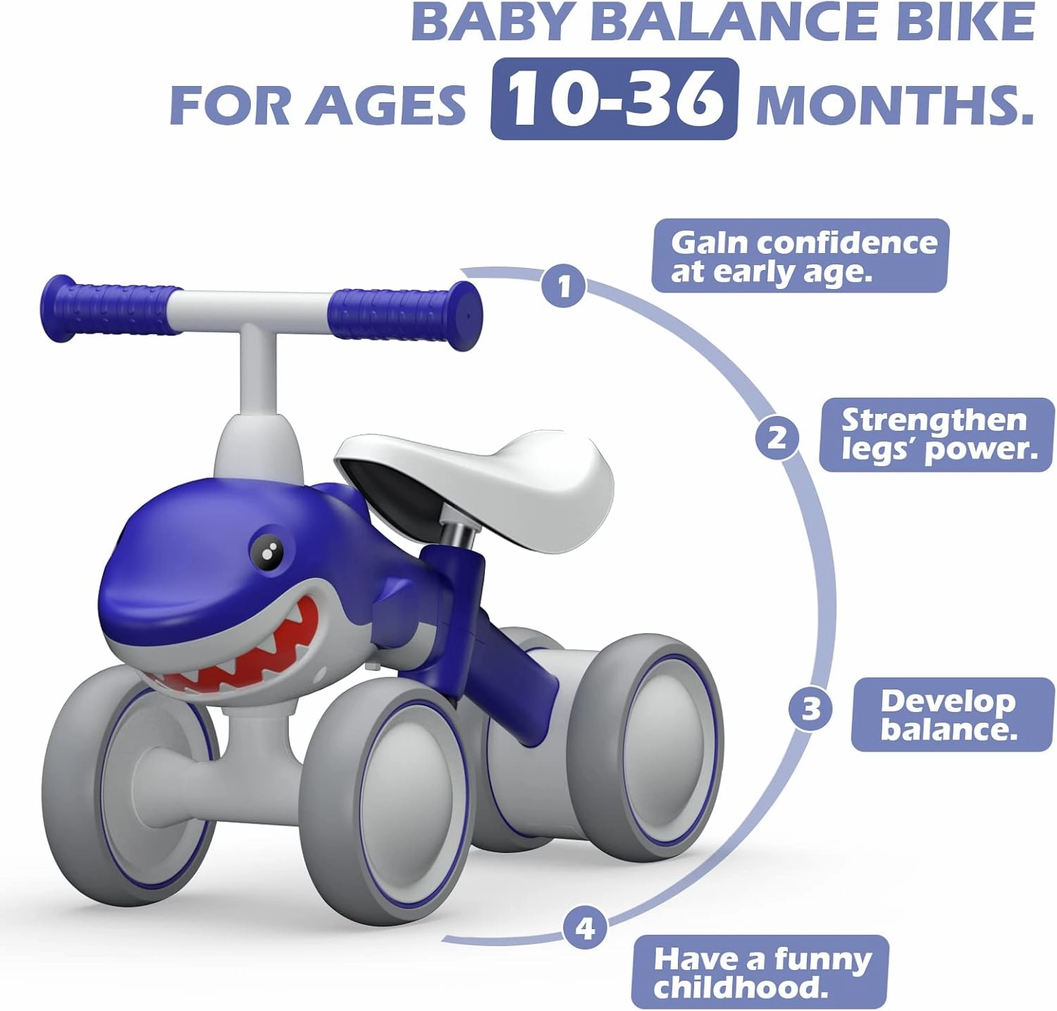 Baby Balance Bikes Seat Adjustable Toddler Riding Toy for 1   Year Old Boys Girls, 12-48 Months Baby's First Bike First Birthday Blue Shark
