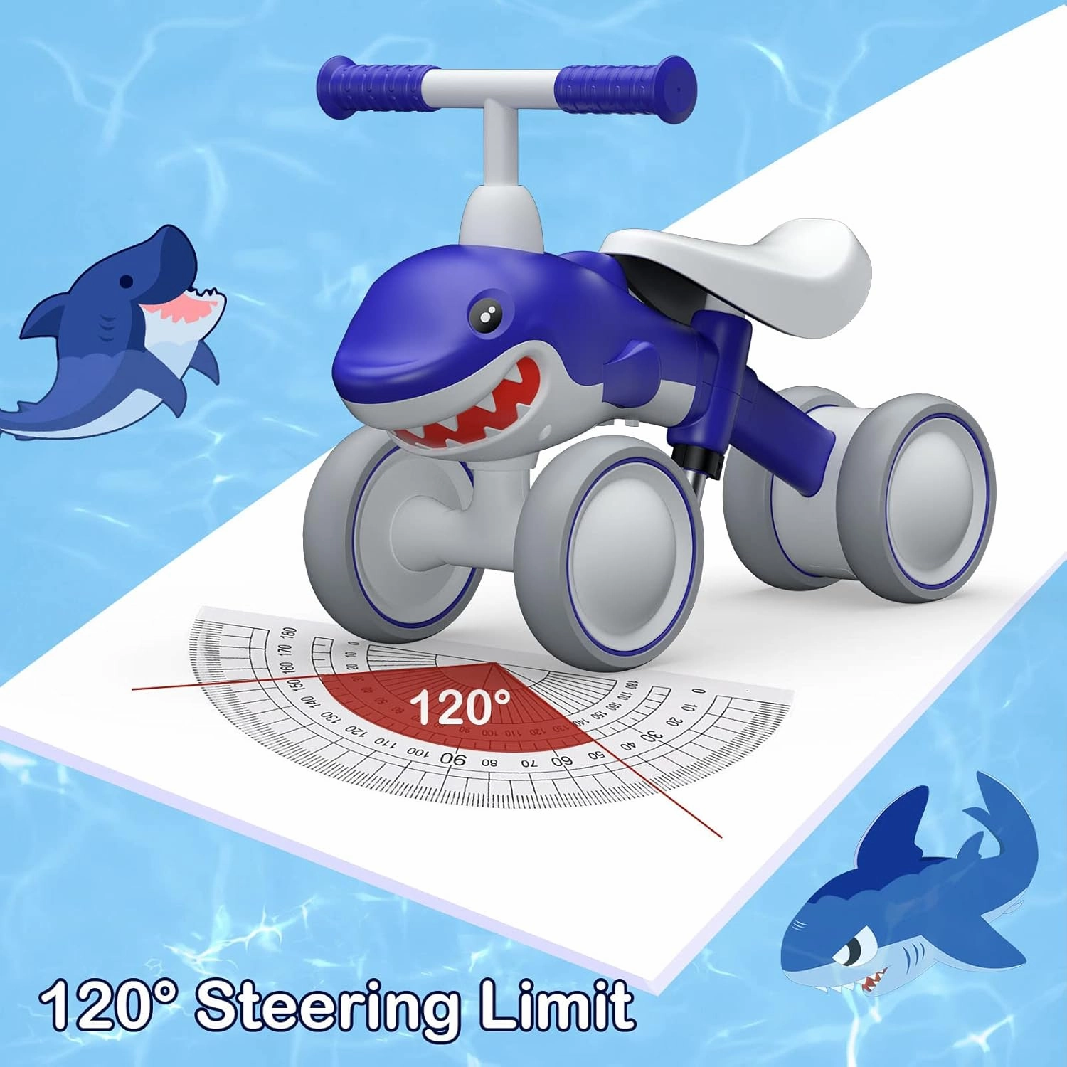Baby Balance Bikes Seat Adjustable Toddler Riding Toy for 1   Year Old Boys Girls, 12-48 Months Baby's First Bike First Birthday Blue Shark