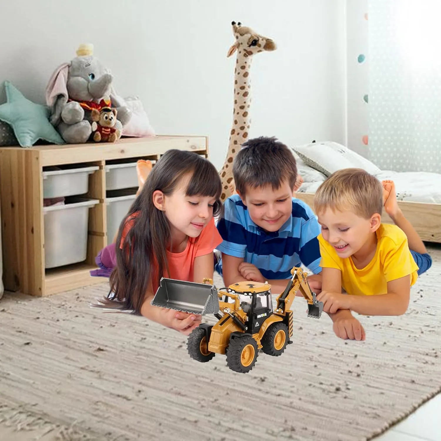 Backhoe Loader Excavator Truck Toys for Kids 1/50 Metal Engineering Vehicle Construction Tractor Model Collection Bulldozer Back Hoe Truck Decoration Toy Gift for Kids