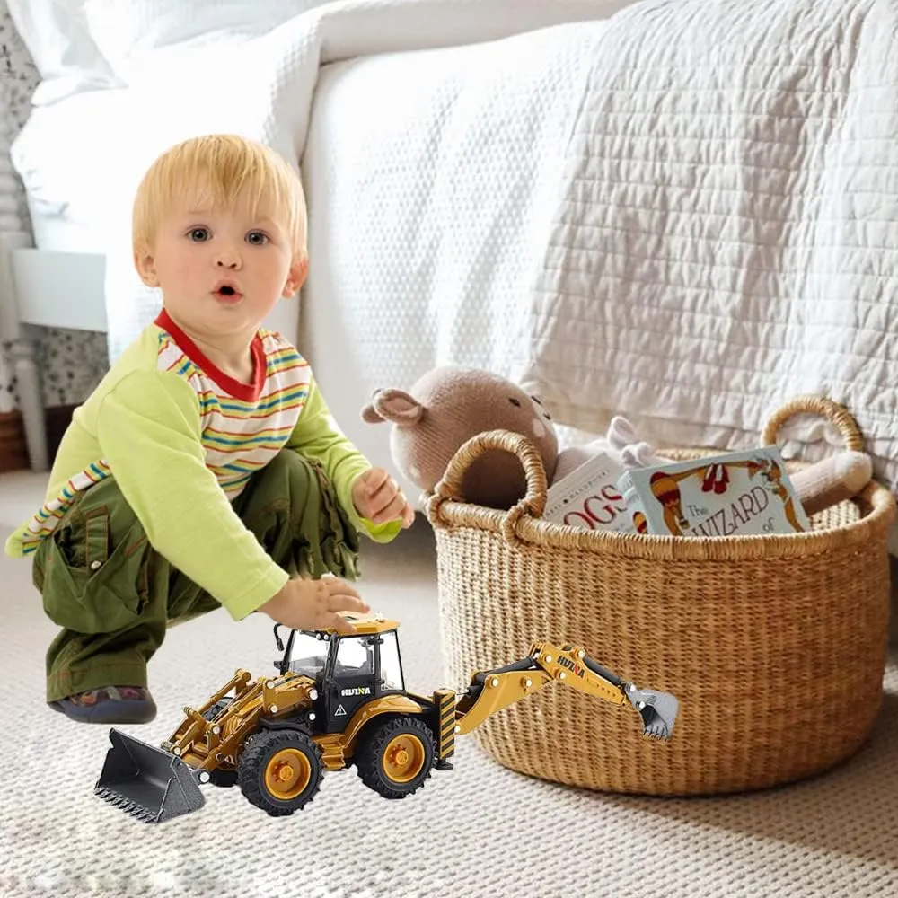 Backhoe Loader Excavator Truck Toys for Kids 1/50 Metal Engineering Vehicle Construction Tractor Model Collection Bulldozer Back Hoe Truck Decoration Toy Gift for Kids